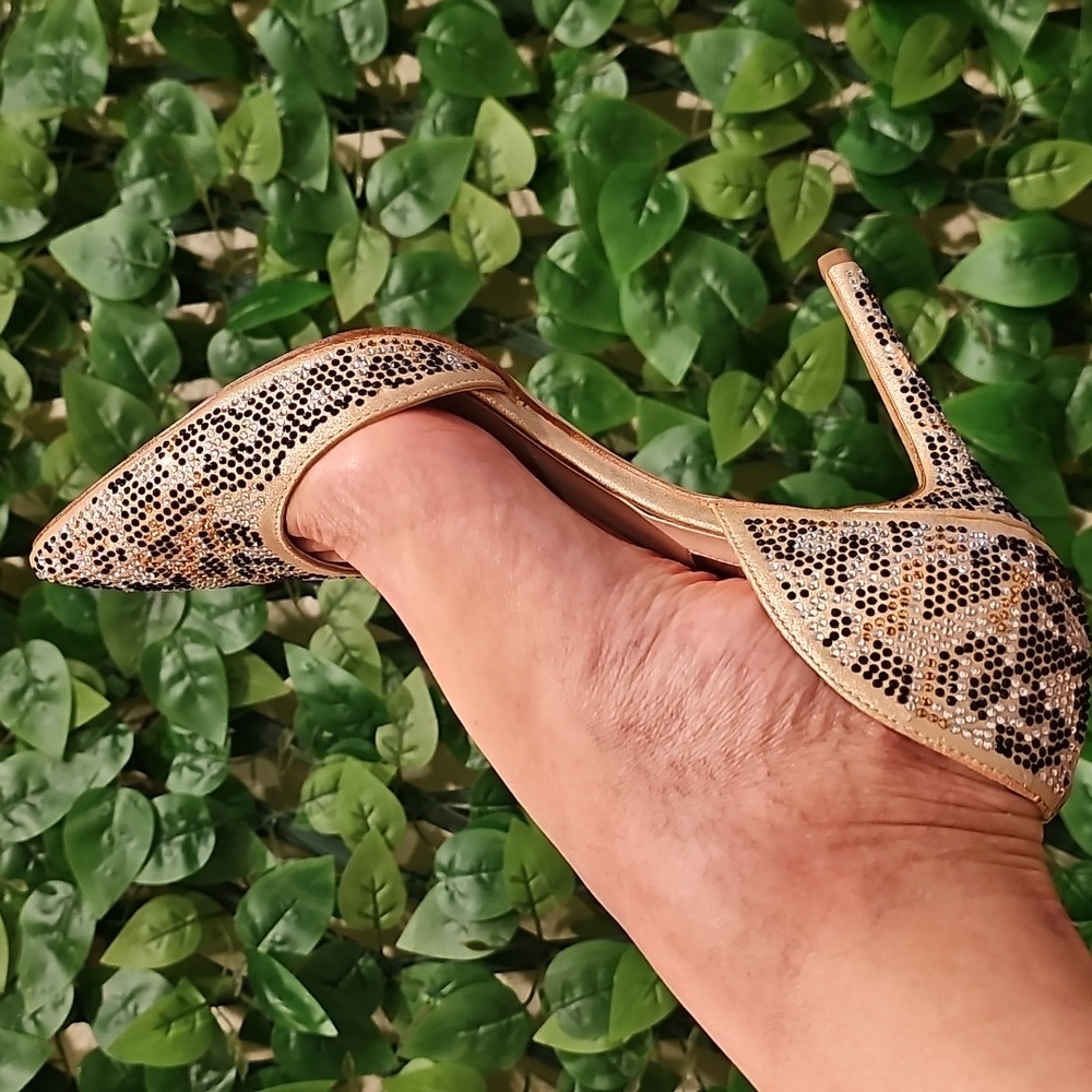 Elegant Leopard Gold Stiletto Heels